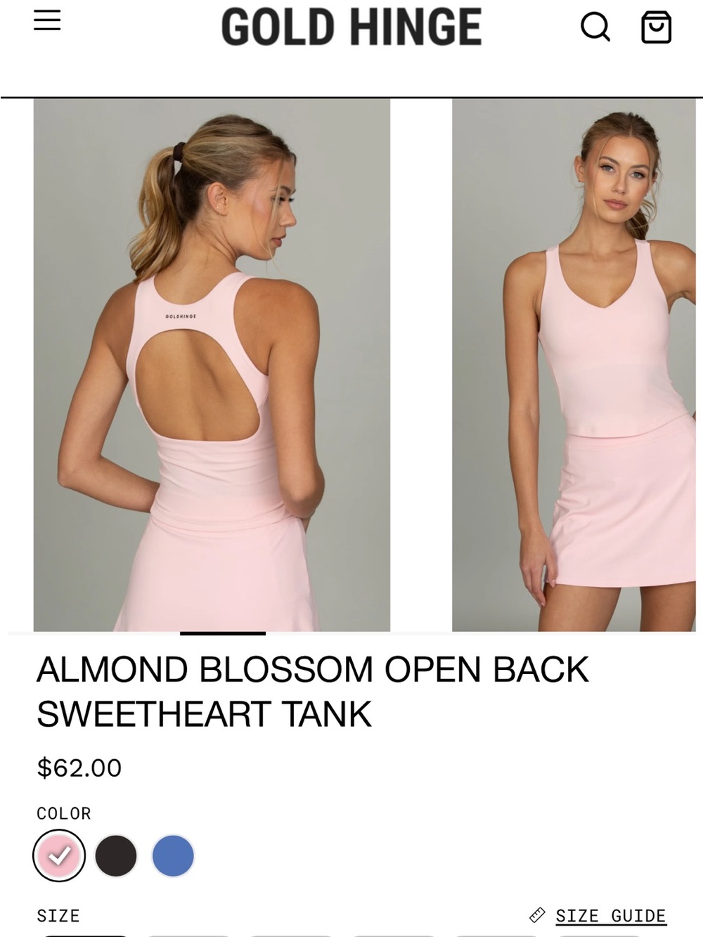 Gold Hinge Almond Blossom Open Back Sweetheart Tank - Almond Blossom Pink